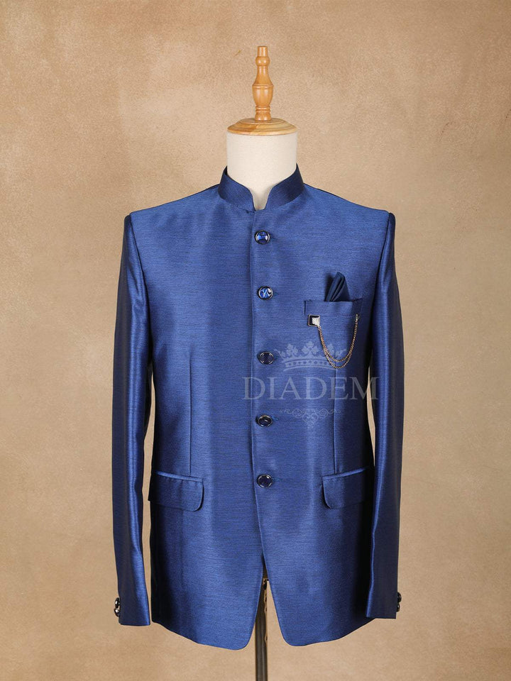 Royal Blue Solid Jodhpuri Men's Suit - Diadem