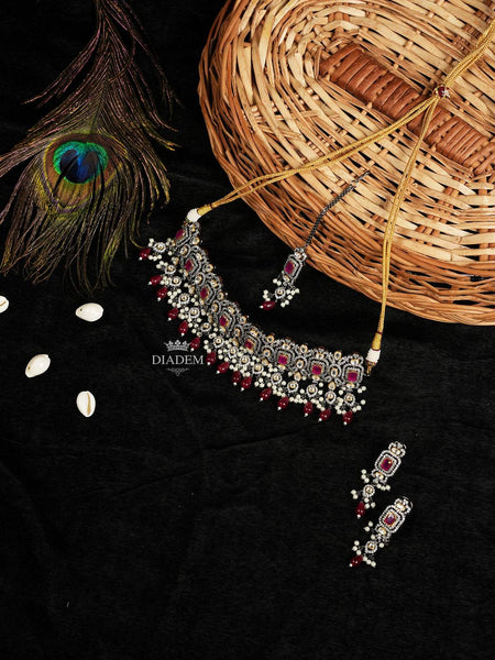 Dark Pink Ruby Radiance Necklace and Earrings Set - Diadem