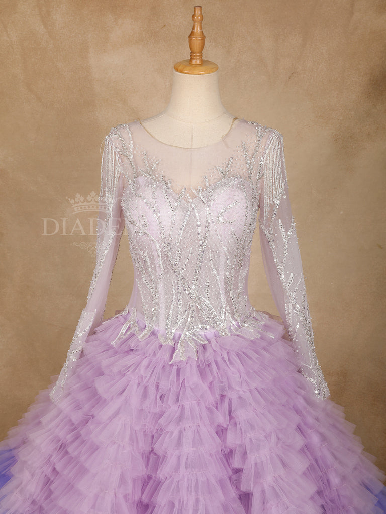 Ruffled Sequins Net Ball Gown