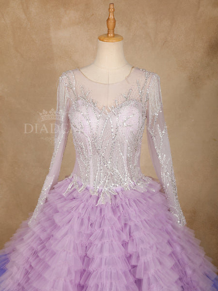 Ruffled Sequins Net Ball Gown