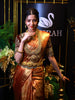 Antique Copper Maroon Geometric Zari Woven Design Pure Kanchipuram Silk Bridal Wear Saree with Matching Grand Gold Zari Border