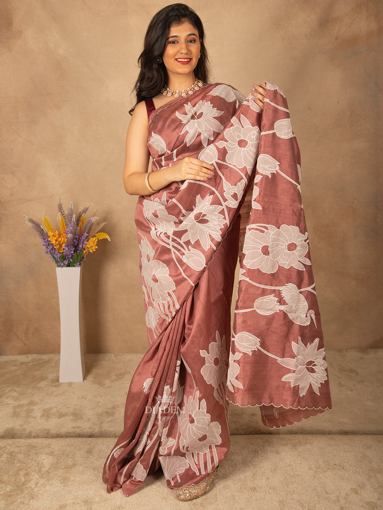 Saree Woodrose Pink Thread Work