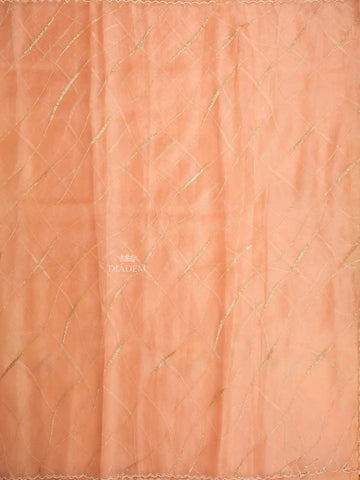 Peach Organza Saree with Geometric Embroidery Design on the Body and with Scalloped Border - Diadem