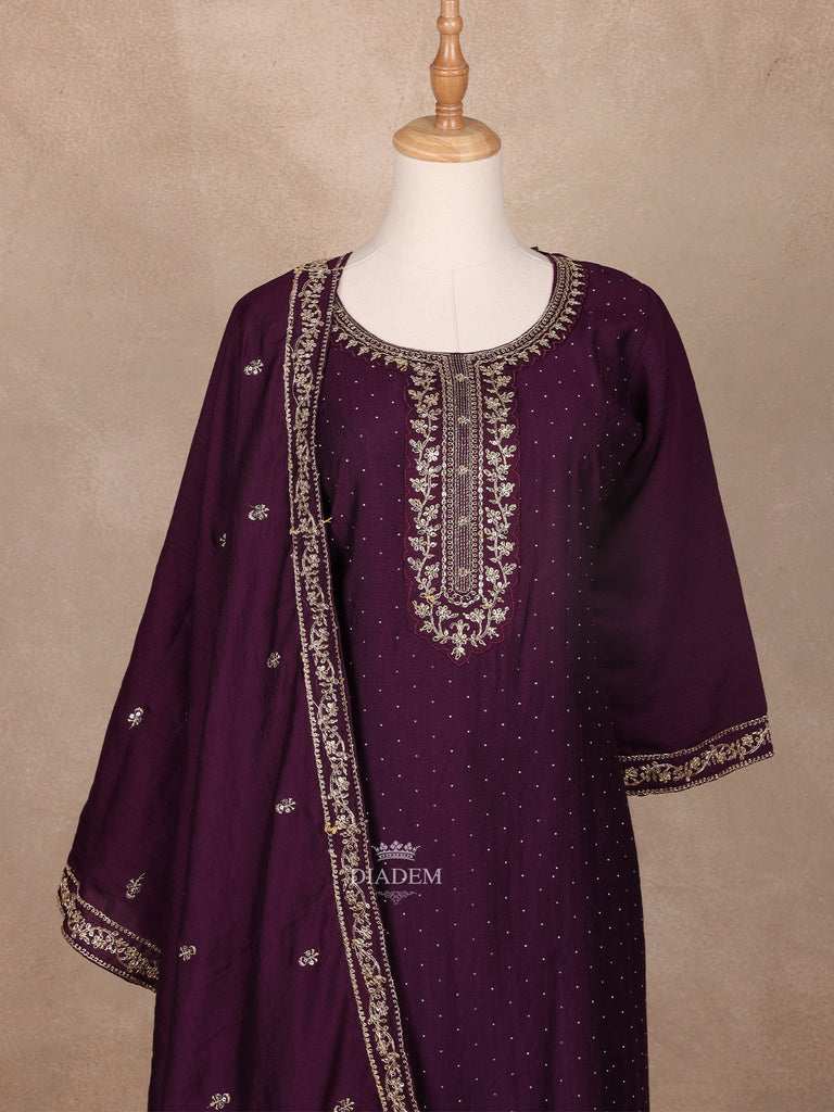 Semi Silk Dark Purple Embroidery Salwar