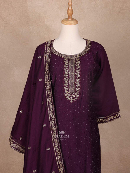 Dark Purple Semi Silk Embroidery Salwar Suit - Diadem