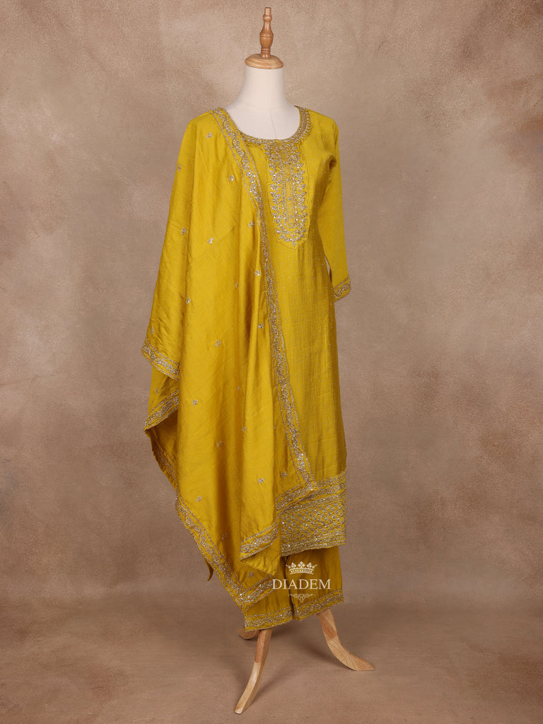 Semi Silk Mustard Yellow Embroidery Salwar