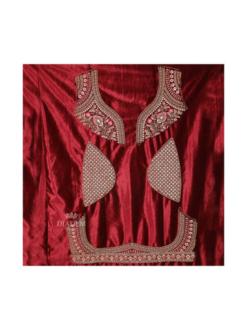 Red Velvet Semi Stitched Designer Bridal Lehenga Adorned with Floral Embroidery - Diadem