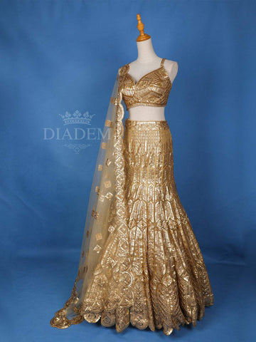 Gold Sequin Embroidered Mermaid Wedding Bridal Lehenga - Diadem