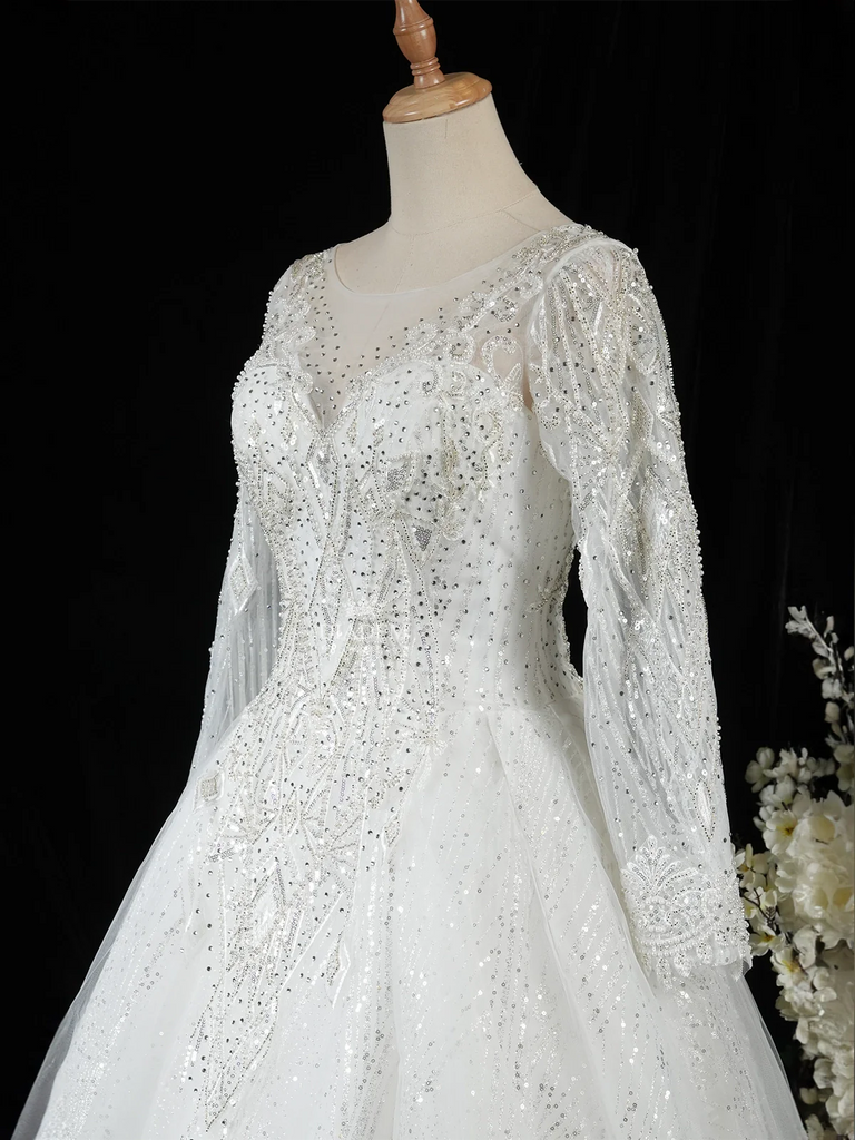 Gown in White with Sequins, Beads