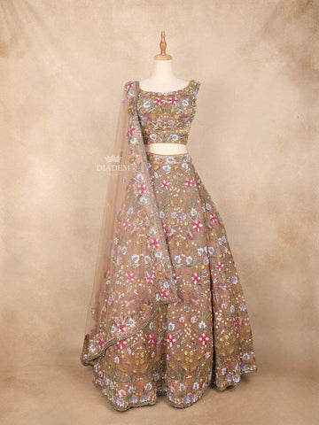 Champagne and Burgundy Couple Pair Set Dress Sequins and Floral Embroidered Lehenga and Sherwani - Diadem