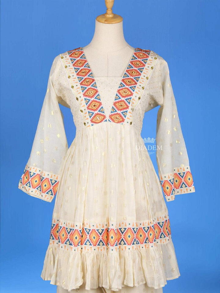 White Cotton Sharara Salwar Suit Adorned with Floral Printed Designs, with 3/4 Sleeve - Diadem