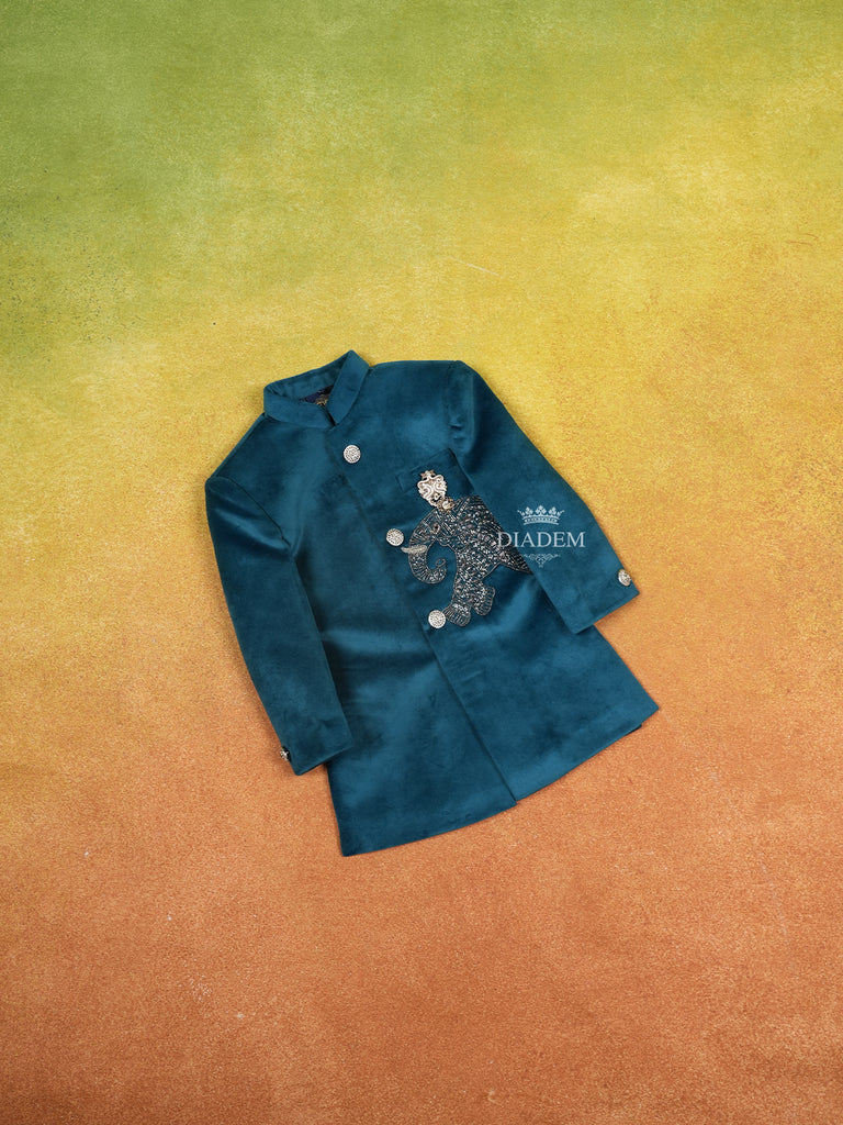 Sherwani and Pant Set Teal Blue Velvet