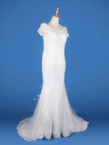 White Net Floral lace and Beads Wedding Gown - Diadem