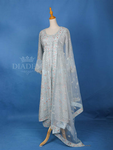 Pale Sky Blue Embroidered Anarkali Salwar Suit for Girls - Diadem