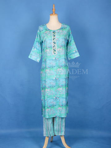 Sky Blue Cotton Salwar Suit with Printed