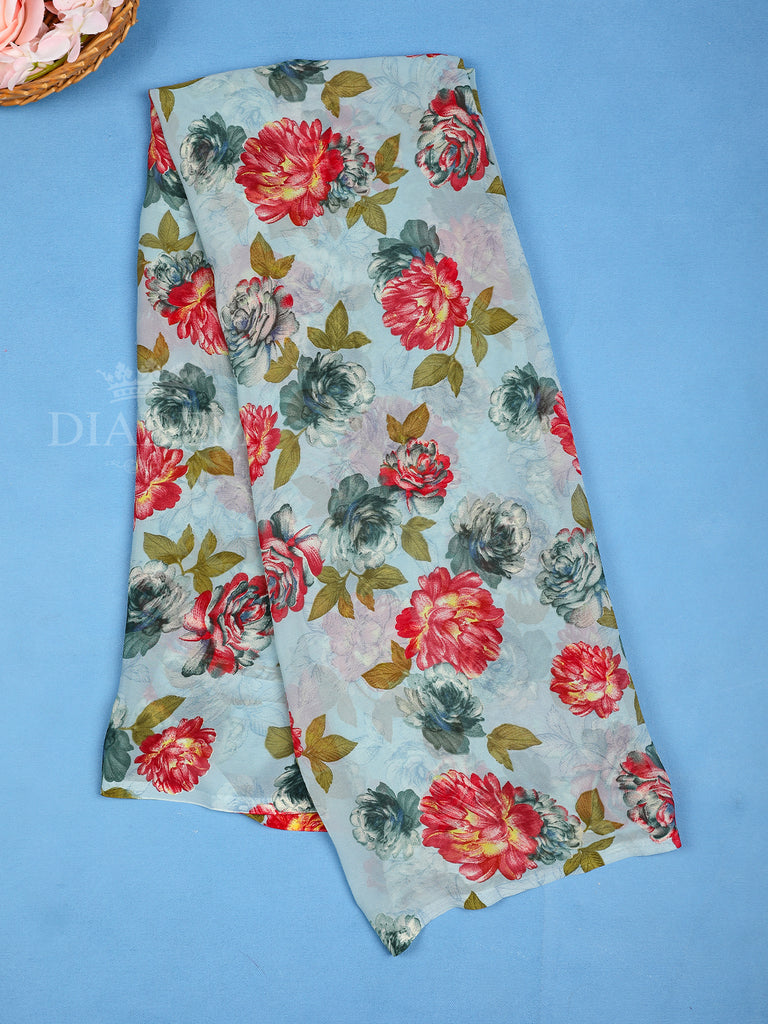 Sky Blue Floral Printed Saree