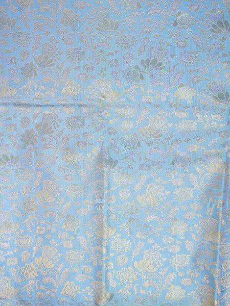 Sky Blue Kanchipuram Silk Saree Floral Designs