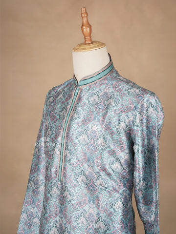 Sky Blue Kurta with Floral Patterns and Pant