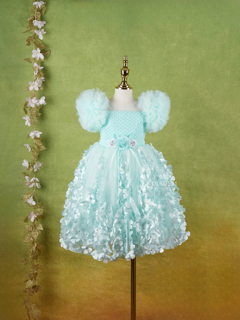 Sky Blue Net Gown Adorned With 3D