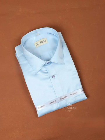 Sky Blue Satin Plain Full Sleeve Shirt - Diadem