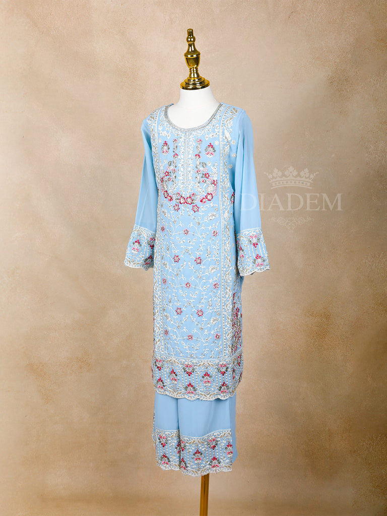 Sky Blue U Neck Palazzo Suit