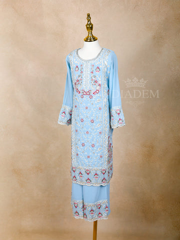 Sky Blue U Neck Palazzo Suit