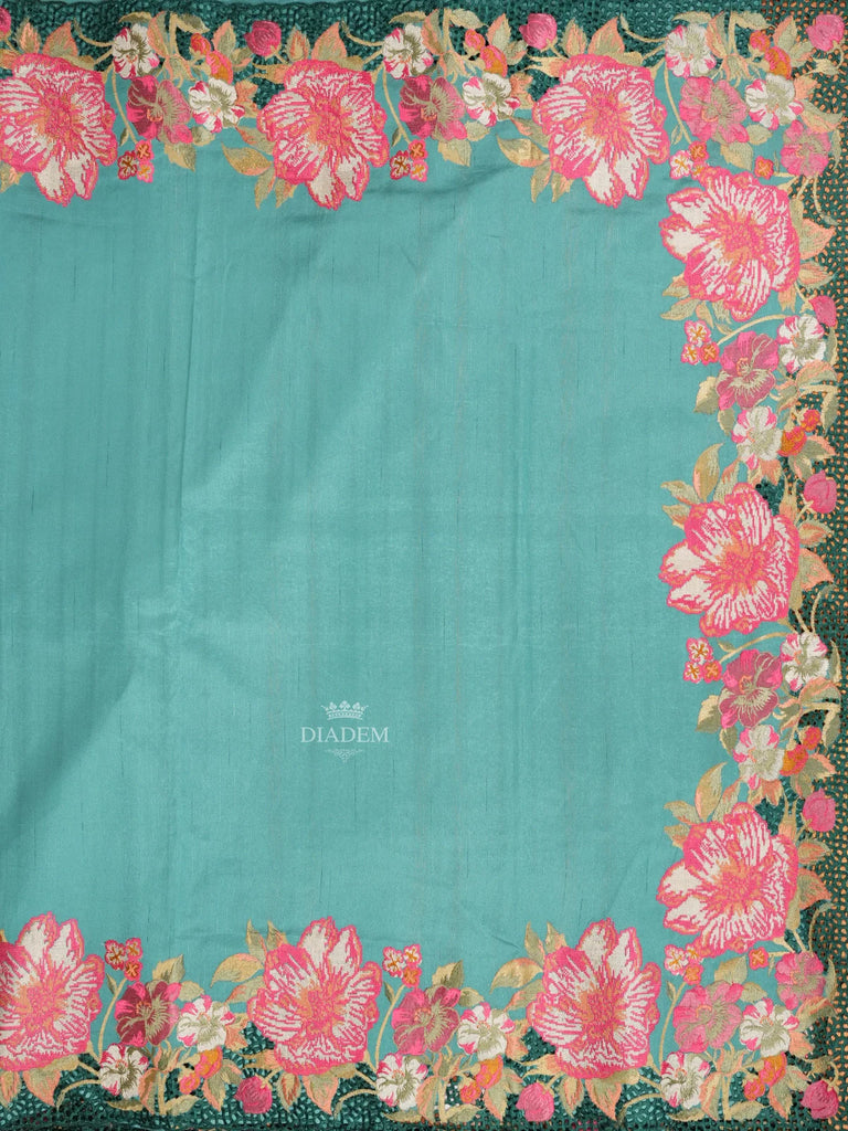 Solid Body Blue Tussar Silk Saree