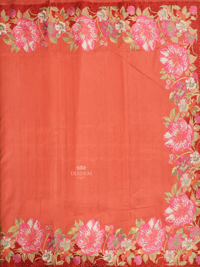 Solid Body Orange Tussar Silk Saree