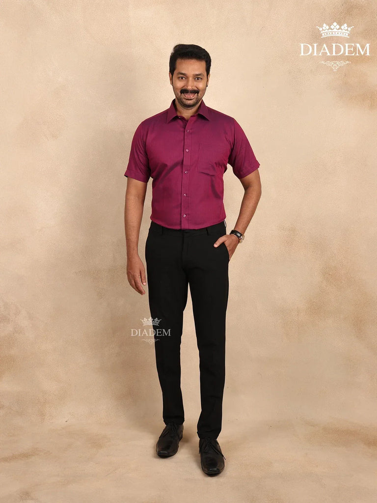 Solid Burgundy Cotton Half Sleeve Shirt