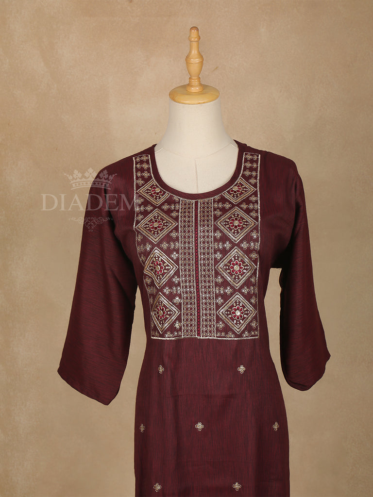 Solid Dark Red Cotton Kurti