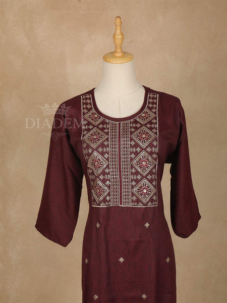 Dark Red Solid Cotton Kurti - Diadem