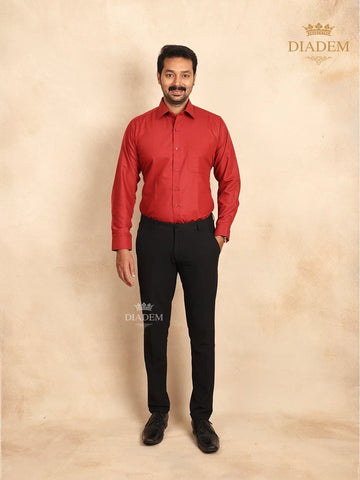 Solid Red Cotton Full Sleeves Shirt