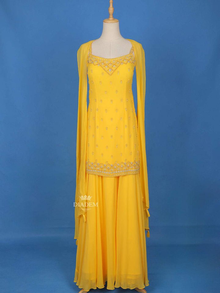 Yellow Floral Embroidered Georgette Palazzo Salwar Suit Online - Diadem