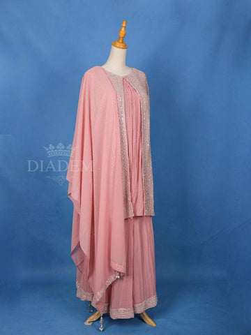 Pink Stone Work Palazzo Salwar Suit, Overcoat - Diadem