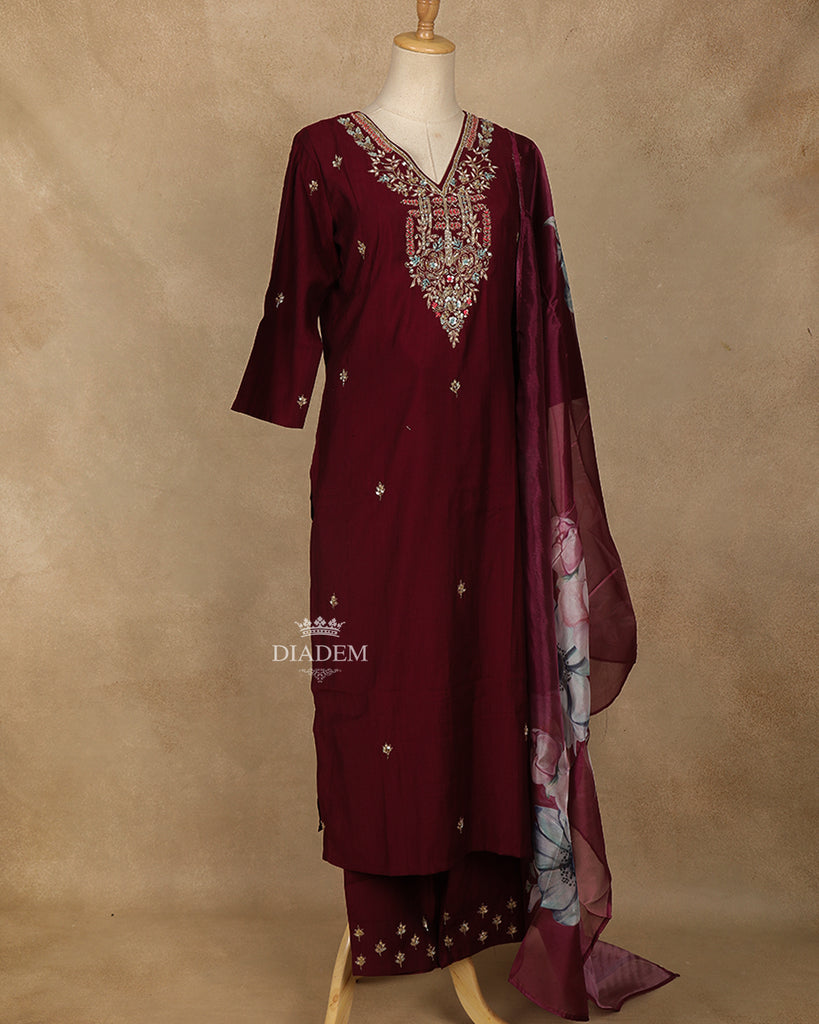 Straight Cut Salwar Suit Wine Floral