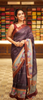 Deep Black Checked Printed Design Tussar Silk Saree with Contrast Peacock Border