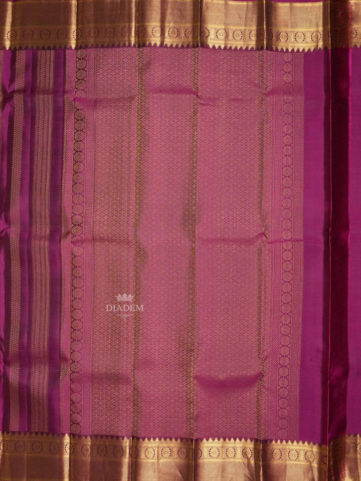 Dark Pink Pure Kanchipuram Silk Saree With Stripes Pattern On the Body with Matching Border - Diadem