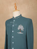 Teal Blue Floral Jodhpuri Men's Suit - Diadem