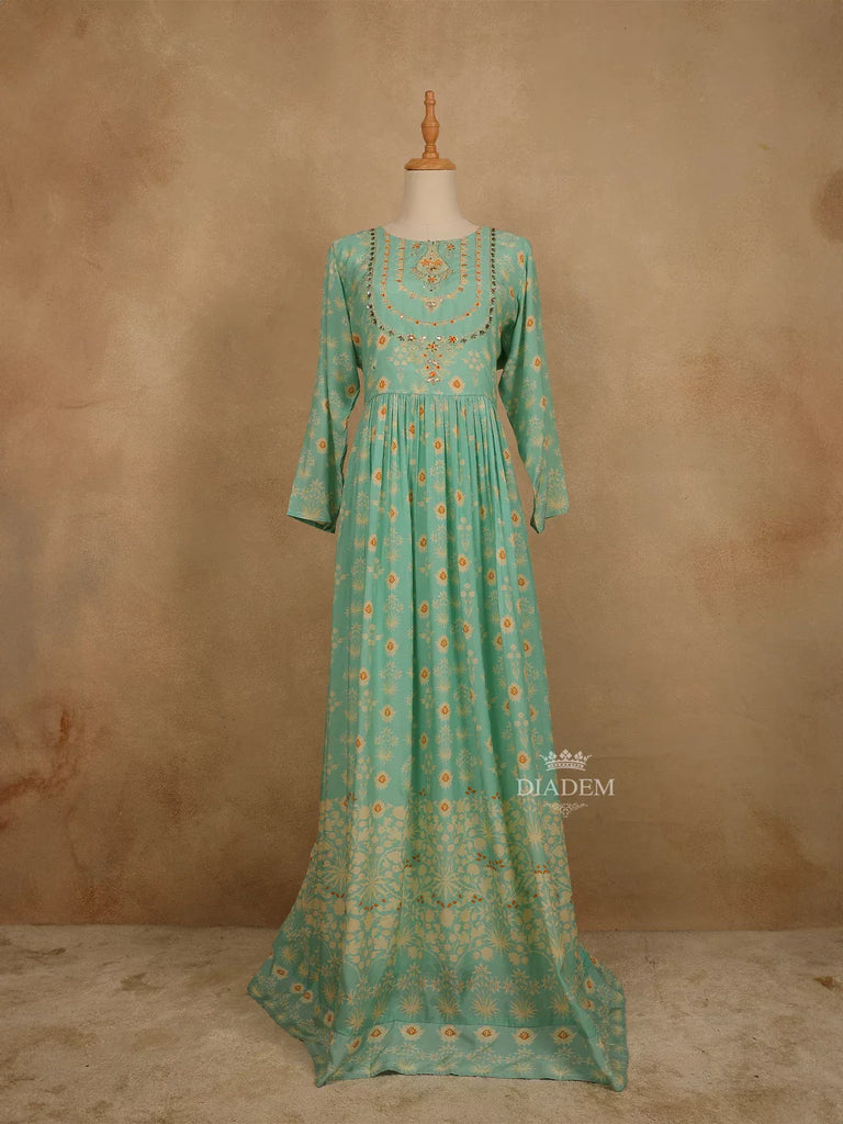 Teal Green Cotton Long Kurti