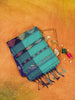 Turquoise Blue Cotton Saree with Geometric Ikat Designs on the Body with Contrast Border - Diadem