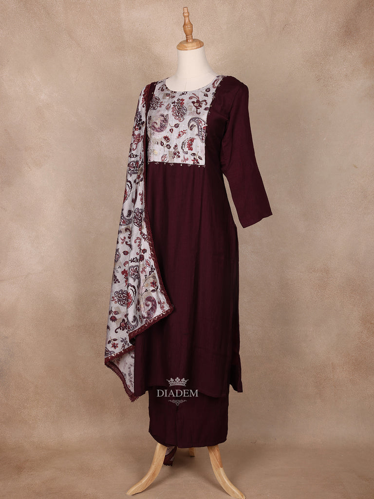 U-Neck Dark Red Cotton Paisley