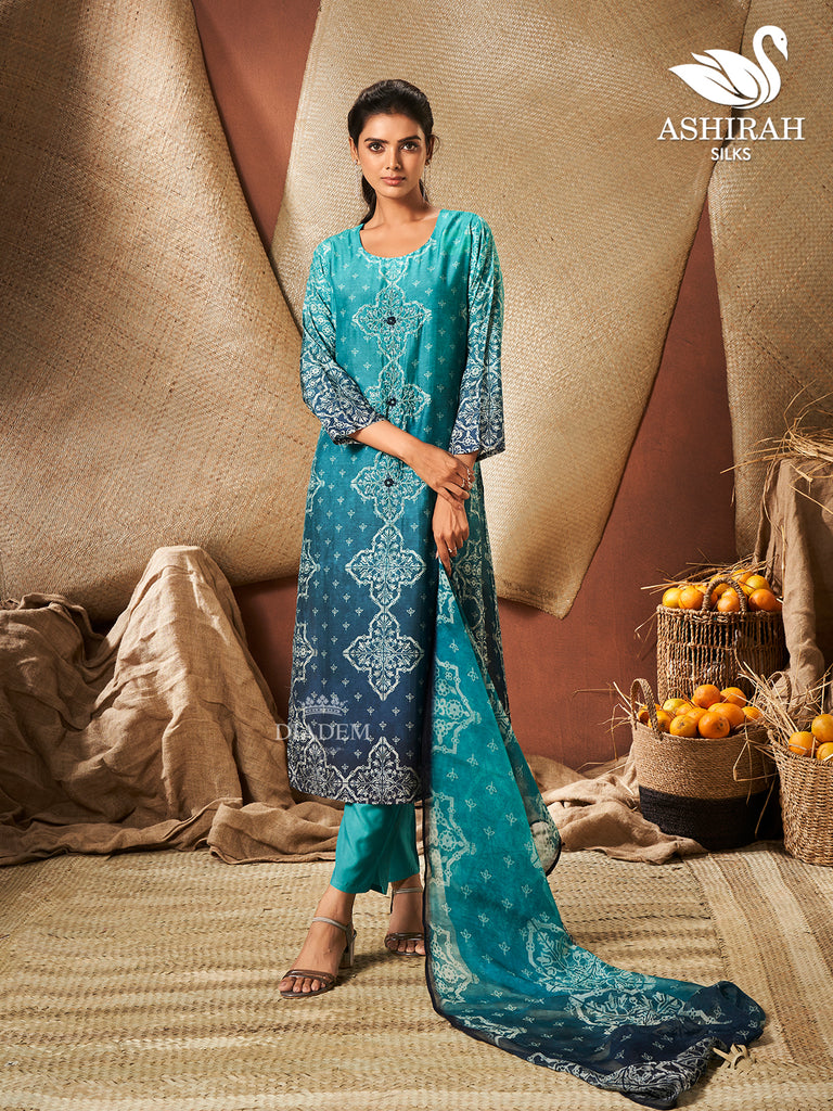 Floral Printed Blue Salwar Suit