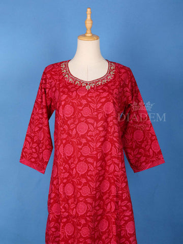 Dark Pink Cotton Floral Printed Salwar Suit Online - Diadem