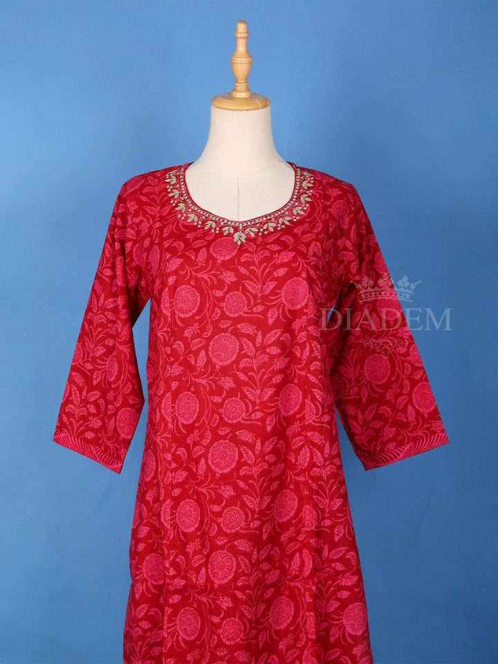 Dark Pink Cotton Floral Printed Salwar Suit Online - Diadem