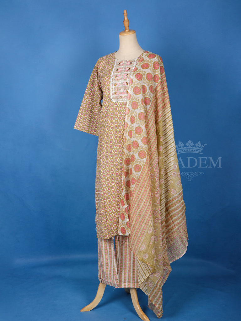 Floral Printed Light Brown Salwar Suit