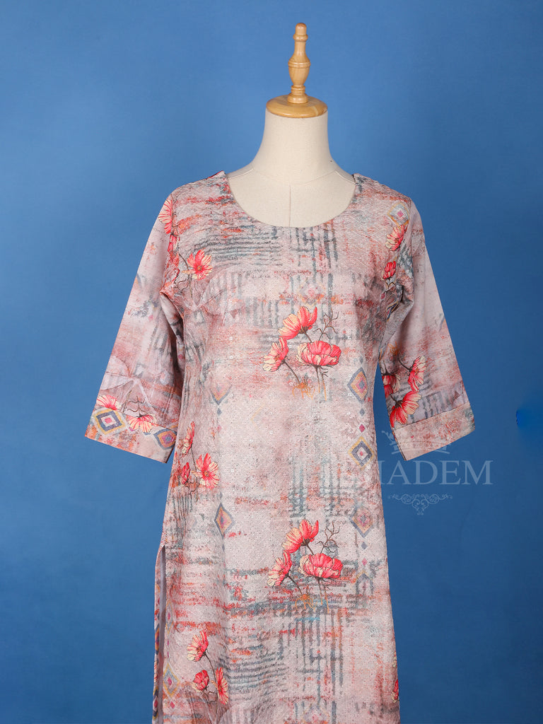 U-Neckline Pale Pink Floral Cotton Salwar