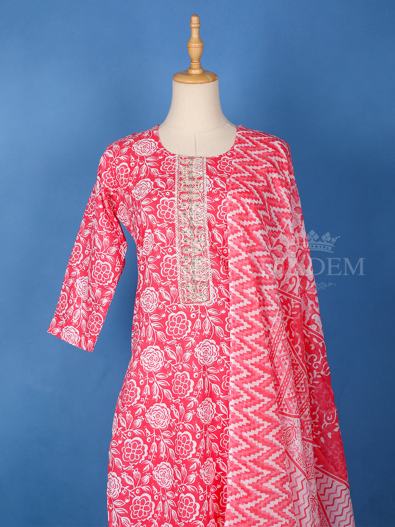 U-Neckline Pink Floral Cotton