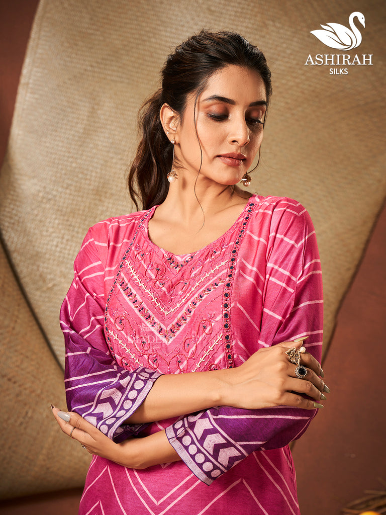 Chevron Printed Pink Salwar Suit