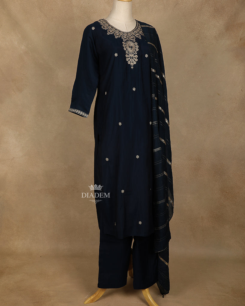 V Neck Straight Cut Salwar Suit Royal