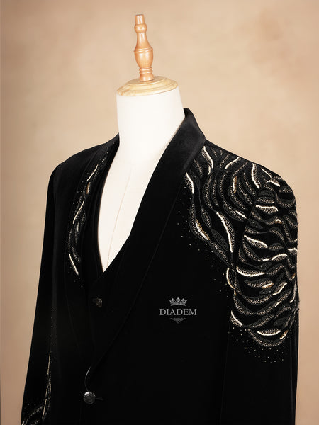 Velvet Coat Suit Black Embroidery